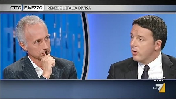 Ascolti Tv giovedì 22 settembre 2016. Quasi 2,3 mln per lo scontro Travaglio-Renzi a Otto e Mezzo